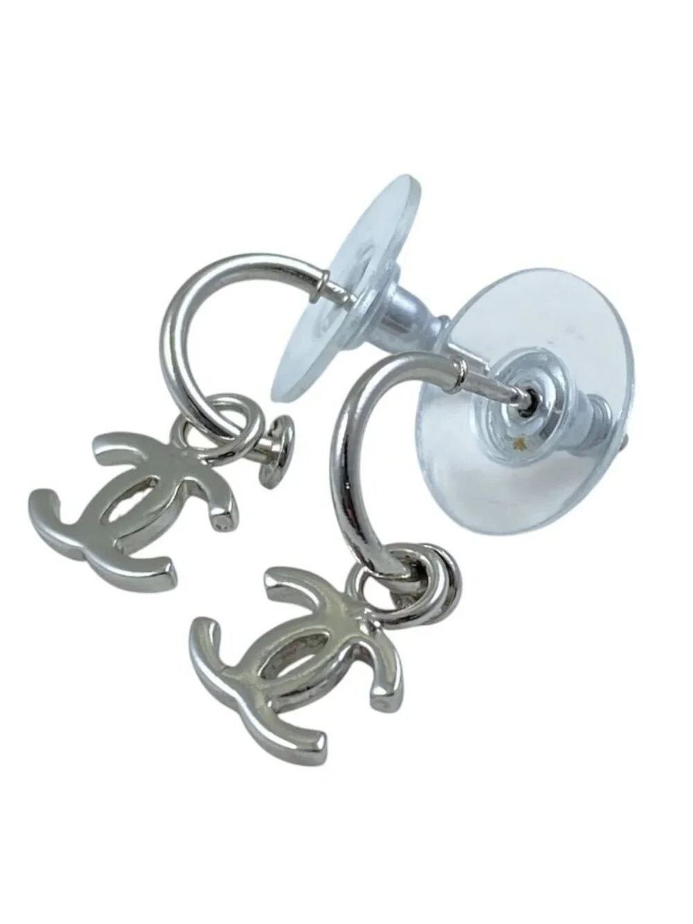 Chanel Swing Earrings CC Logo Accessory Metal Silver